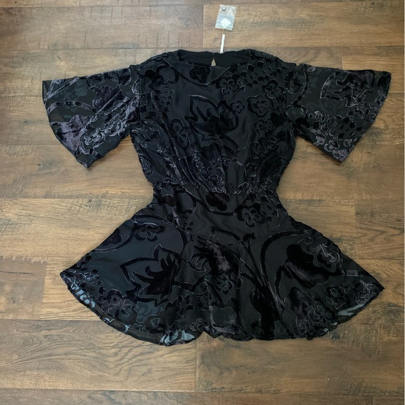 Free People Women Mini Dress XS Black Manuka Burnout Velvet Mini A Line - Picture 4 of 16